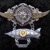 Stunning Steampunk Fantasy winged airship zeppelin pilot aviator medal pin badge brooch with silver compass charm by KindHeartsEmporium steampunk buy now online