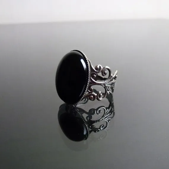 Victorian Black Onyx filigree silver ring - gothic goth steampunk elegance by LunarraStar steampunk buy now online Victorian Black Onyx filigree silver ring - gothic goth steampunk elegance by LunarraStar steampunk buy now online