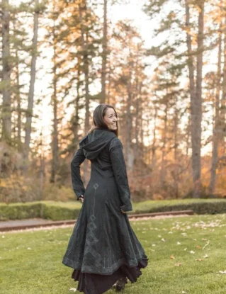 Womens Long Coat - Kaftan - Starduster - Black - Victorian Steampunk Cotton Coat with Hood - Womens Riding Duster Coat by PhoenixLanding steampunk buy now online