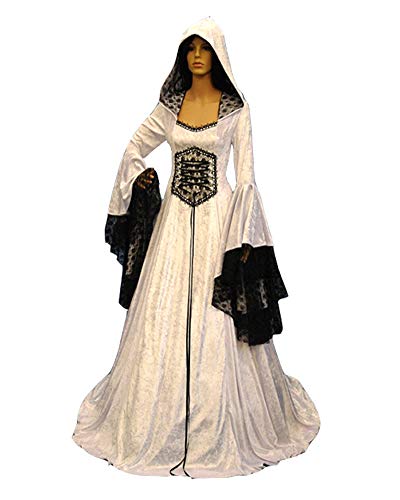 Runyue Womens Medieval Retro Long Dress Renaissance Gothic Style Hooded Cape Cloak Long Sleeve Tops White S steampunk buy now online