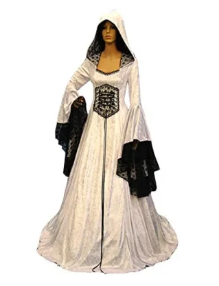Runyue Womens Medieval Retro Long Dress Renaissance Gothic Style Hooded Cape Cloak Long Sleeve Tops White S steampunk buy now online