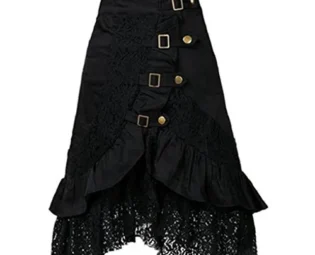 Sixcup Women's Steampunk Clothing Party Club Wear Punk Gothic Retro Black Lace Skirt Knee Length Full Flared Swing Skater Midi Skirt (S, Black) steampunk buy now online