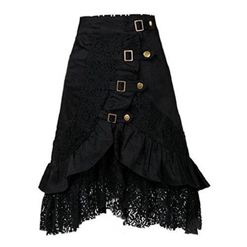 Sixcup Women's Steampunk Clothing Party Club Wear Punk Gothic Retro Black Lace Skirt Knee Length Full Flared Swing Skater Midi Skirt (S, Black) steampunk buy now online