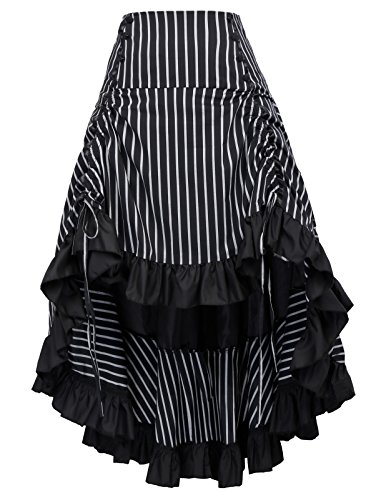 Asymmetrical Victorian Steampunk Stripe High-Low A-Line Skirt Black XL steampunk buy now online