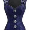 Charmian Women's Gothic Steampunk Brocade Steel Boned Waist Cincher Corset Vest Dark Blue Small steampunk buy now online