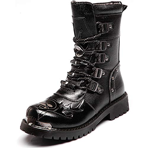 Mens Martin Boot Handmade British Fashion Genuine Leather Waterproof High Boots Metal Accessories Steampunk Shoes Four Seasons Cowboy Boots Uniform Boots,46 steampunk buy now online