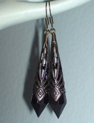 Black Teardrop Earrings , Gothic Earrings , Bronze Earrings , Steampunk Earrings , Dangling Filigree Earrings , Handmade Jewellery , Gift by AzureAllure steampunk buy now online