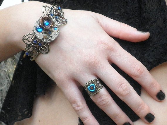 Blue Rose Locket Ring,Steampunk ring,Neo Victorian,Gothic Jewellry,Steam Punk Goth,Edwardian Fantasy,Antique Jewelry,Rings by STEAMPUNKitis steampunk buy now online