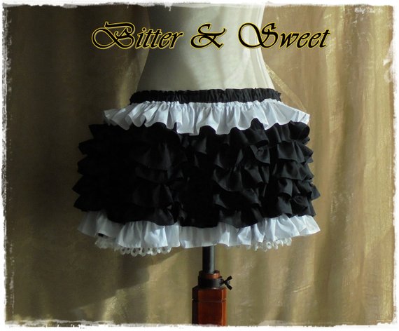 Cosplay Harley Quinn Mini short bloomers with frills all around Black & White-Lolita-Steampunk-Burlesque-CowGirl-Pirate-Gothic-Cabaret-Rodeo by BitterAndSweet steampunk buy now online
