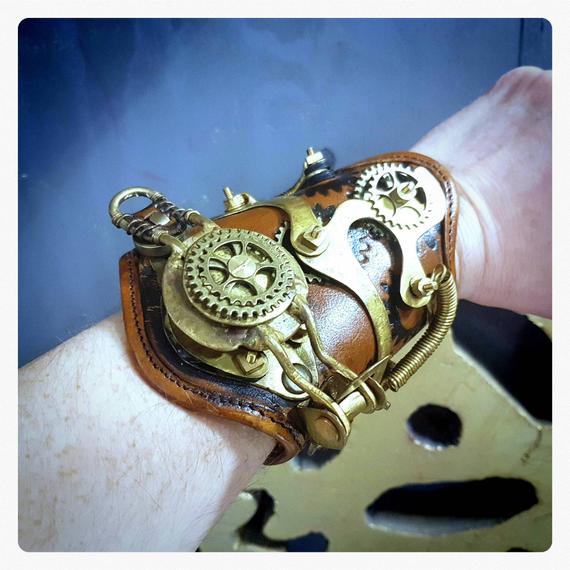 Deluxe SteamPunk "Gyro Generator" Cuff - Steampunk - Steampunk Cuff - Compass - Steampunk Compass - Cuff Leather - Design Cuff by BardJester steampunk buy now online