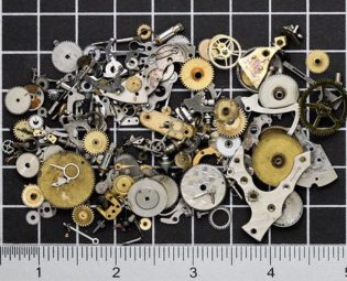 Mixed Lot of Vintage Watch Parts, Gears, Wheels, Plates, Hands, Crowns & Mainspring Barrels in Steel and Brass Steampunk Art Supplies 04383 by SteampunkArtSupplies steampunk buy now online