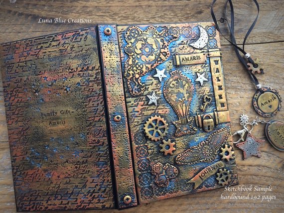 Personalized Journal, Polymer Clay Covered Journal, Steampunk Journal, Travel Journal, Custom Journal, Personalized Notebook, Travel Diary by LunaBlueGifts steampunk buy now online