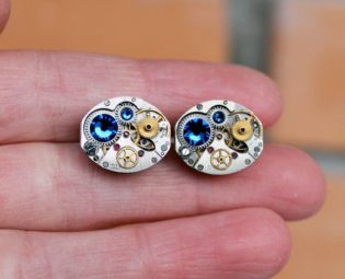 Steampunk blue cufflinks by FantasyFlyJewelry steampunk buy now online