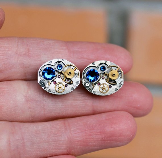 Steampunk blue cufflinks by FantasyFlyJewelry steampunk buy now online