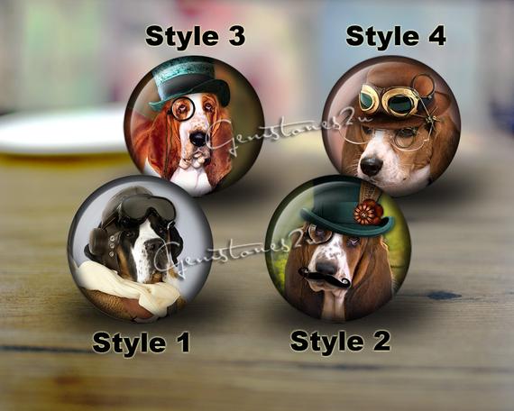 Steampunk dog,handmade cabochons,glass cabochons,round cabochons,illustration cabochons,Digital cabochons,Dome cab cabochons by gemstones2u steampunk buy now online