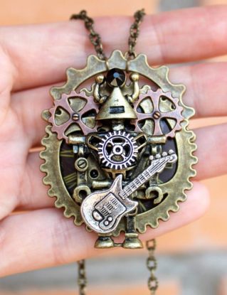 Steampunk guitar robot necklace by FantasyFlyJewelry steampunk buy now online