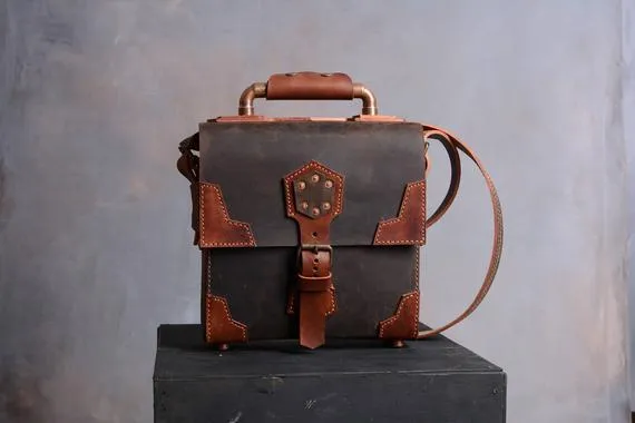 Steampunk Leather Bag Handmade / Tough Leather / Brown Leather by PlagueDoctorMask steampunk buy now online
