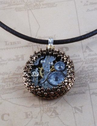 Steampunk Necklace - Steampunk Pendant -Beadwoven Pendant - Beadwork Pendant - Watch Movement Necklace - Chrononaut Pendant by chrononautmercantile steampunk buy now online