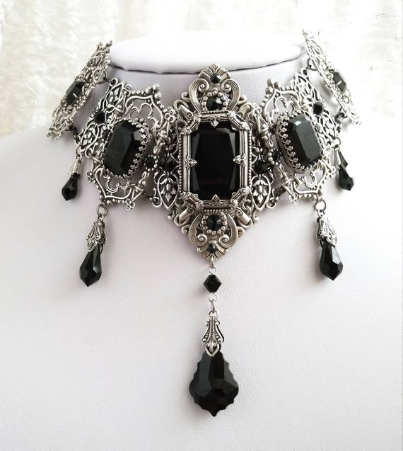 Victorian Choker Gothic Necklace victorian jewelry Victorian women Gothic Jewellery gothic wedding Statement Necklace Black Swarovski Choker by Aranwen steampunk buy now online