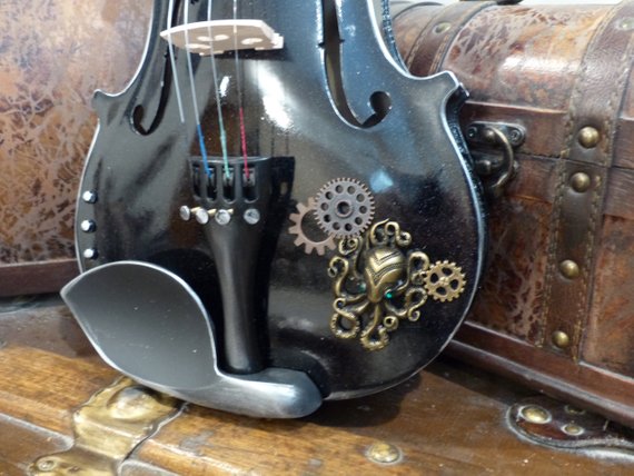 Violin Steampunk Art or Playable Musical Instrument Octopus Steampunk Fiddle Violin with Case Bow Decorative with Gears and Metal Roses by TarasTreasureShop steampunk buy now online
