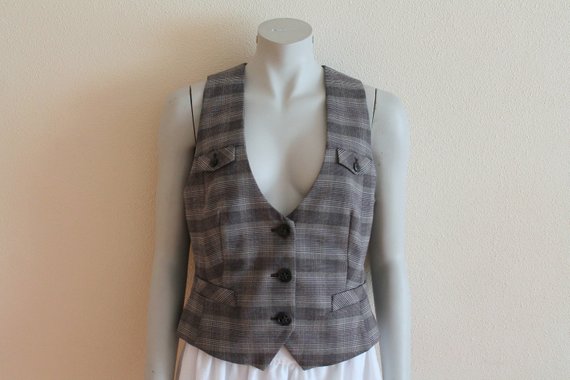 Women's Vest Grey Vest Checkered Gray Vest Womens Waistcoat Steampunk Formal Fitted Waistcoat Victorian Renaissance Baroque Edwardian Large by OldSchoolBazaar steampunk buy now online