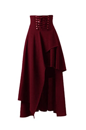 Suvotimo Women Gothic Lolita Band Waist Skirt Steampunk Vintage Skirt Burgundy L steampunk buy now online