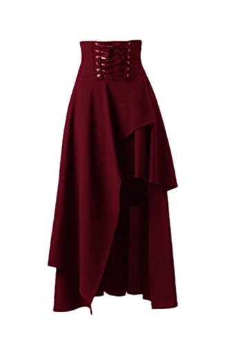 Suvotimo Women Gothic Lolita Band Waist Skirt Steampunk Vintage Skirt Burgundy L steampunk buy now online