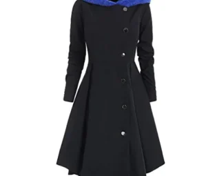 HLHN Women Tailcoat Jacket Suit Hooded Christmas Asymmetric Slim Parka Coat Gothic Costume Steampunk Uniform Winter Smart Outwear Drap Button Fleece(Blue,2XL=UK 10-14) steampunk buy now online