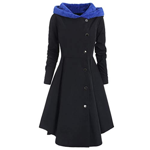 HLHN Women Tailcoat Jacket Suit Hooded Christmas Asymmetric Slim Parka Coat Gothic Costume Steampunk Uniform Winter Smart Outwear Drap Button Fleece(Blue,2XL=UK 10-14) steampunk buy now online