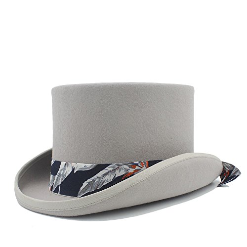 SCSY-Hat Elegant Lady High-end Wool High Hat Jazz Hat with Blue Pattern Cloth Mad Hatter Hat for Women (Color : Gray, Size : 57CM) steampunk buy now online