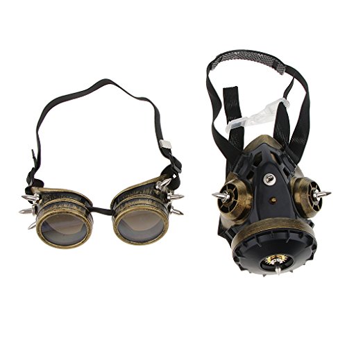 Homyl Vintage Cyberpunk Steampunk Gas Mask &amp; Goggles Glasses Set Doctor Plague Costume steampunk buy now online