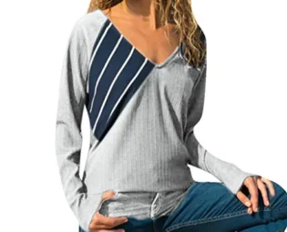Women's Casual Long Sleeve Oversized Sweatshirt Tee Blouse Top Round Neck Basic Elbow Striped Patchwork Tunic Pullover Top T Shirt for Women Teen Girls Gray steampunk buy now online
