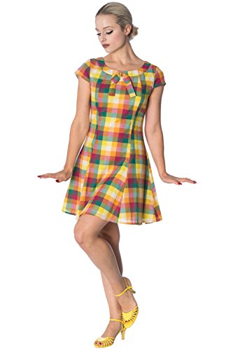 Banned Rainbow Check Built Up Retro Vintage Dress - Multicolored/UK-8 steampunk buy now online