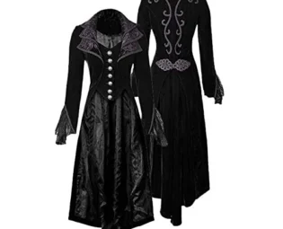 HLHN Women Tailcoat Jacket Suit Christmas Medieval Asymmetric Slim Parka Coat Gothic Costume Steampunk Uniform Winter Smart Outwear Lapel Button Velve(Black,2XL=UK 16) steampunk buy now online