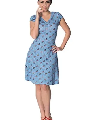 Banned Cherry Love Cap Sleeve Vintage Retro Plus Size Dress - Light Blue/UK-14 steampunk buy now online