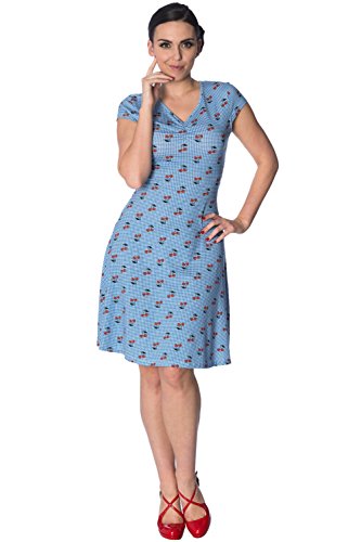 Banned Cherry Love Cap Sleeve Vintage Retro Plus Size Dress - Light Blue/UK-14 steampunk buy now online