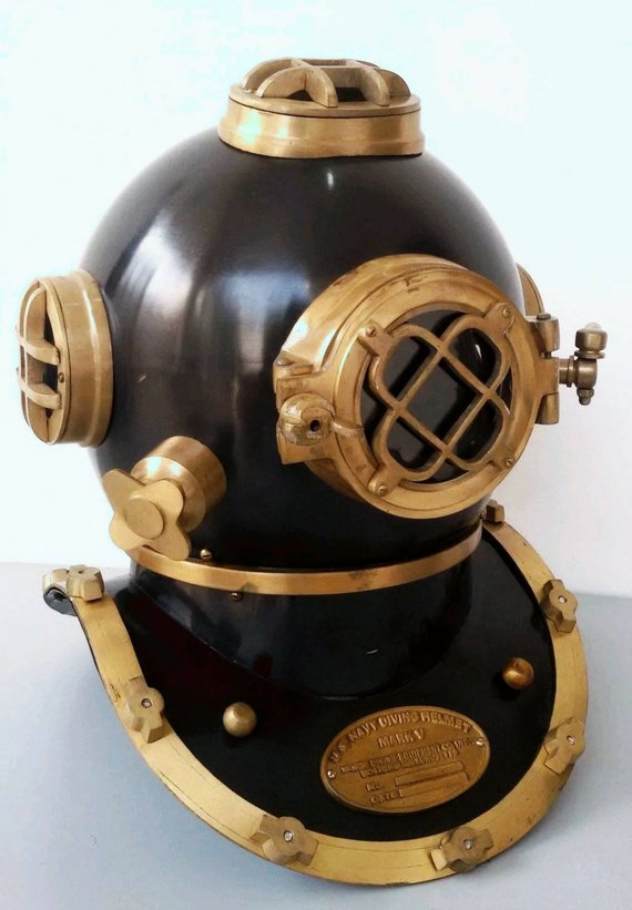 Antique | Reproduced Black/Gold US Navy Mark V Deep Sea Divers Helmet 18" Diving Helmet Home Office Maritime Pirate Decorative Items by TheAntiqueTimes steampunk buy now online
