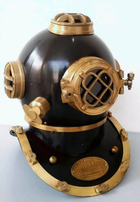 Black/Gold US Navy Mark V Deep Sea Divers Helmet Replica 18" Diving Helmet Home Office Maritime Pirate Decorative Items by TheAntiqueTimes steampunk buy now online