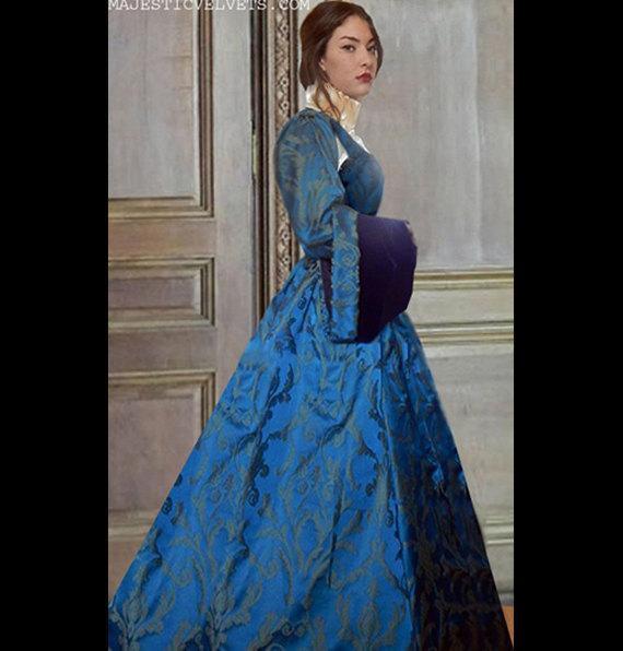 Boleyn Renaissance Teal Jacquard Dress Medieval Costume Clothes Clothing Small to Plus Size #1 by MajesticVelvets steampunk buy now online