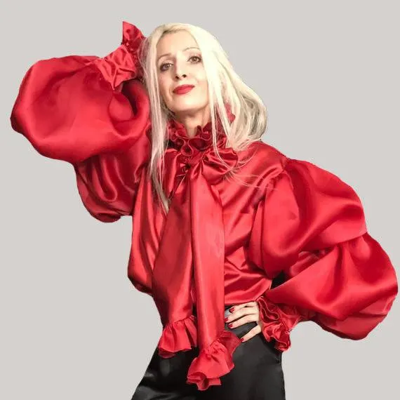 Exceptional Victorian Satin Handmade Top Blouse With Silk Satin Faced Organza Sleeves in Size S M L XL XXL 3XL 4XL by MICHAELNIKfashion steampunk buy now online