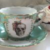 LARGER SIZE! 8-ounce Green & Gold Rose Skull Teacup and Saucer Set, Available as Tea Set, Goth Teacup, Skull Cup, Skull Mug, Skull Plate by AngiolettiDesigns steampunk buy now online