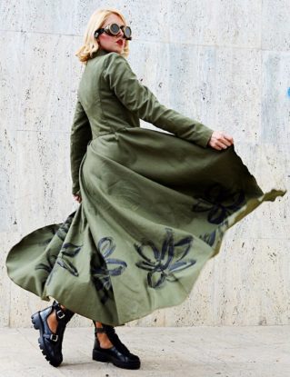 Military Jacket, Steampunk Painted Jacket, Army Coat TC100, Womens Clothing, Long Women Coat, Swing Coat, Handmade Coat, Cotton Coat by Teyxo steampunk buy now online