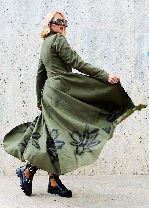 Military Jacket, Steampunk Painted Jacket, Army Coat TC100, Womens Clothing, Long Women Coat, Swing Coat, Handmade Coat, Cotton Coat by Teyxo steampunk buy now online Military Jacket, Steampunk Painted Jacket, Army Coat TC100, Womens Clothing, Long Women Coat, Swing Coat, Handmade Coat, Cotton Coat by Teyxo steampunk buy now online
