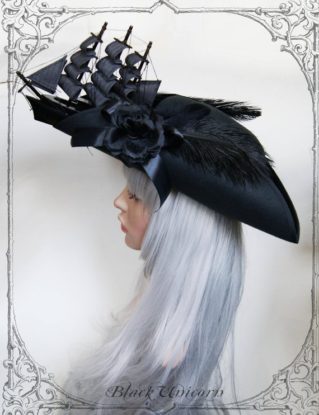 Ship Tricorn ( steampunk, black, hat , Pirate ) by BlackUnicornShop steampunk buy now online