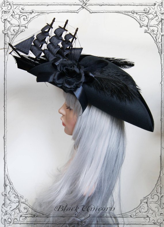 Ship Tricorn ( steampunk, black, hat , Pirate ) by BlackUnicornShop steampunk buy now online