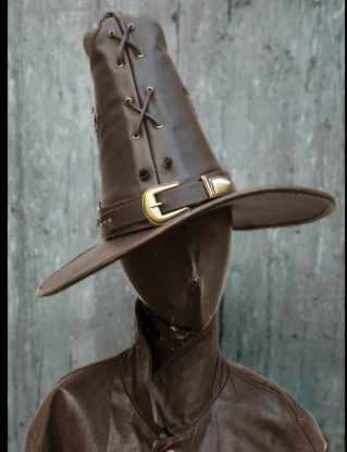 Wizard Magician Fantasy Style Hat - Magician - Wizard - War - Hammer - Magic - Lord - Rings - Leather - Leather Hat - Witch Hunter by BardJester steampunk buy now online