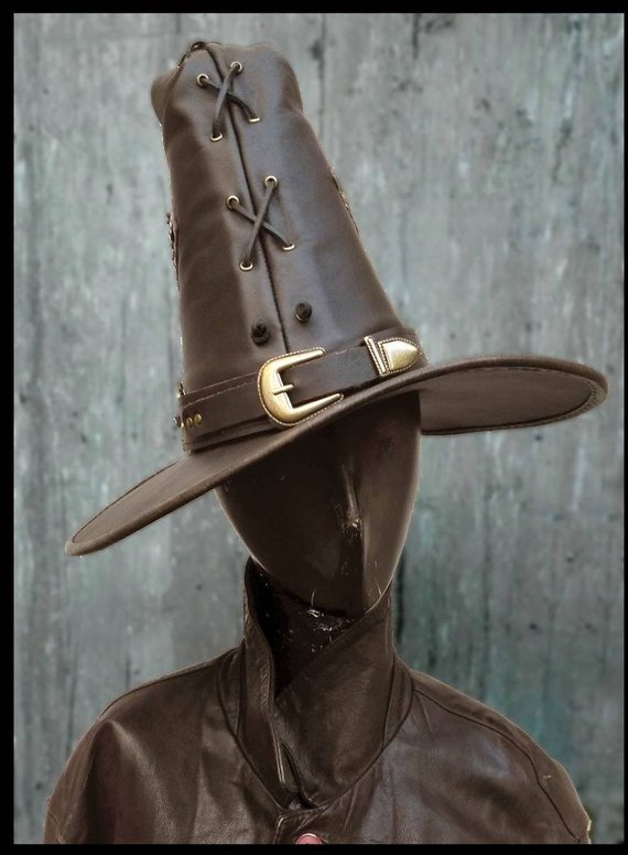 Wizard Magician Fantasy Style Hat - Magician - Wizard - War - Hammer - Magic - Lord - Rings - Leather - Leather Hat - Witch Hunter by BardJester steampunk buy now online