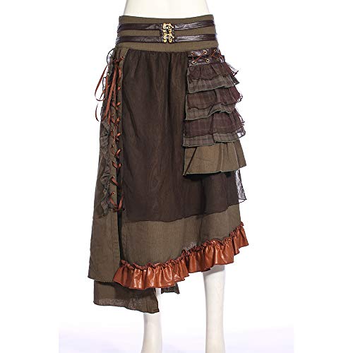 WLM women's clothing, steampunk splicing multi-layer, irregular wooden ear half-length skirt,Section A,S steampunk buy now online