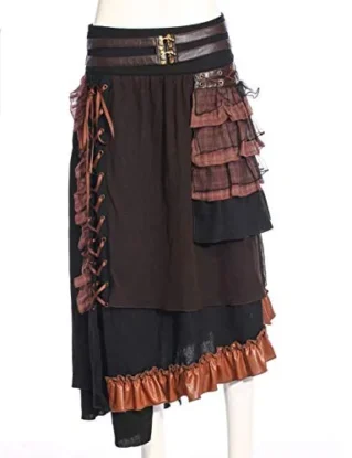 BYF women's clothing, steampunk splicing multi-layer, irregular wooden ear half-length skirt,Section B,L steampunk buy now online