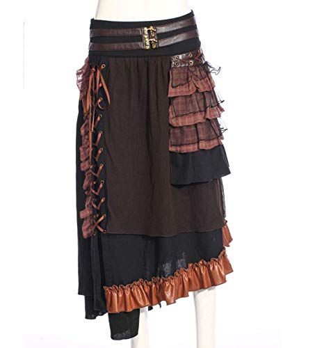 BYF women's clothing, steampunk splicing multi-layer, irregular wooden ear half-length skirt,Section B,L steampunk buy now online